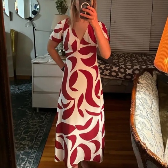 Donna Morgan terracotta abstract print midi dress 30279 - Picture 15 of 15